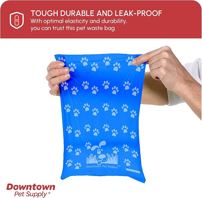 Downtown Pet Supply Poop Bags for Dogs with Dispenser, 500 Count - Leak-Proof Dog Waste Bags and Bone-Shaped Dog Poop Bags Holder for Leash - Rainbow with Paw Prints, 12.5" x 8.5"