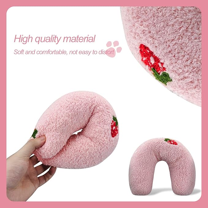 Andiker Pillows for Cats, U Shape Soft Fluffy Kitten Pillow to Lay On Cat Bed Pillow Ultra Soft Pet Pillow for Cat Fluffy Cats Pillows for Indoor Cats and Puppies to Improve Sleep Quality(Pink)