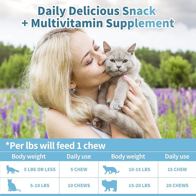 Taurine for Cats Vitamins Treats Snacks – Cat Multivitamin 500 Crunchy & Creamy Chews – Supports Immune, Joints, Digestion, Skin & Coat – Daily Healthy Supplement for Cats of All Ages (90-Day Supply)