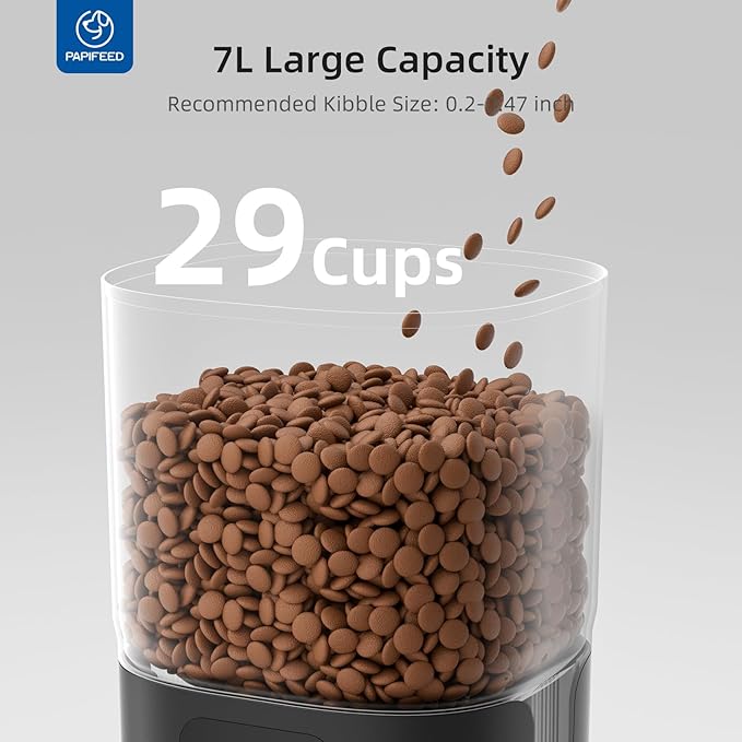 PAPIFEED Automatic Cat Feeder for 2 Cats, 2.4G WiFi Cat Food Dispenser with App Control, 7L Slow Feed Pet Feeder with 2 Stainless Bowls for Cats & Dogs, 12 Portions 10 Meals Daily - Black