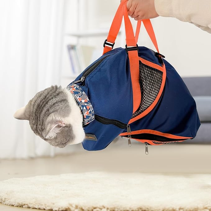 Cinf Cat Nail Clipping Cleaning Grooming Restraint Bag （Free Muzzle） No Scratching Biting for Bathing Nail Trimming Injecting Examining((Navy Blue,M)