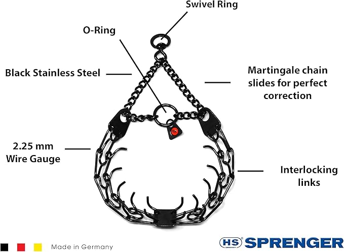 Herm Sprenger Black Stainless Steel Prong Dog Training Collar with Swivel Ultra-Plus Pet Pinch Collar No-Pull Collar for Dogs Anti Pull Training Collar Made in Germany 2.25mm x 16in