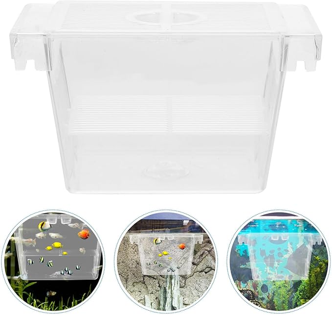 Veemoon Fish Incubator Box for Aquarium Breeding Tank with Aeration and Self-Flow Design, Nursery Hatchery Separator for Betta and Shrimp Habitat
