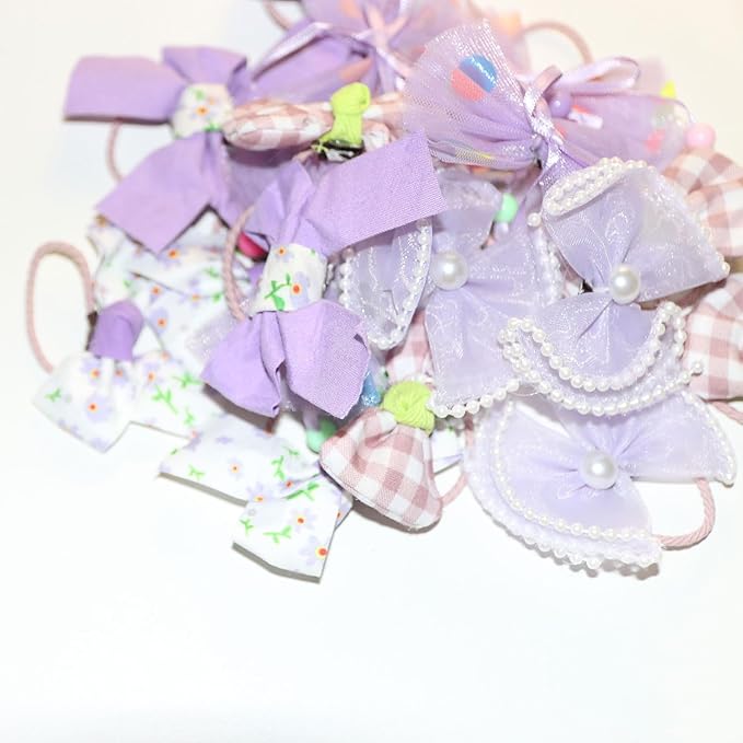20pcs Purple Dog Hair Bows for Small Dogs - Yorkie Puppy Hair Accessories with Rubber Bands, Cute Bowknot Hair Clips for Pet Grooming, Handmade Girly Dog Bows Mix Styles
