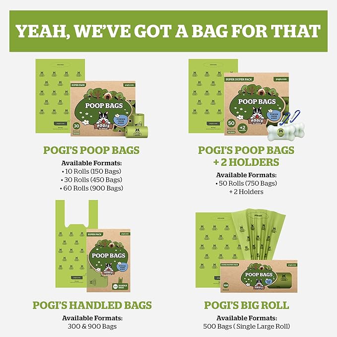Pogi's 300 Unscented Dog Poop Bags with Handles - Earth-Friendly, Leak-Proof, Ultra Thick, 4+ Month Supply