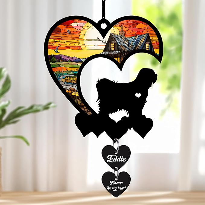 NAZENTI Personalized Dog Memorial Suncatcher, Loss of Pets Hanging Ornament, Sympathy Gift, Custom Bereavement Gifts Dogs, Dog Remembrance Gifts, Dogs Wind Chimes Memorial, Pet Owner