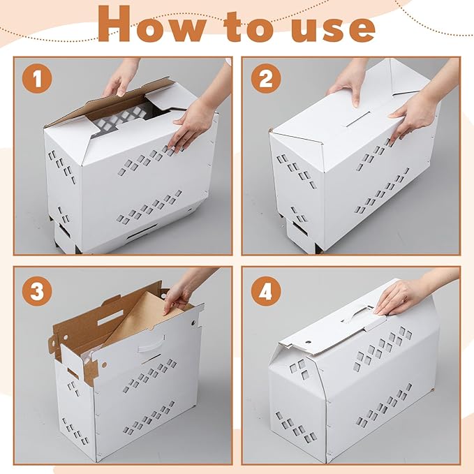 6 Pack Single Live Chicken Shipping Box, 17.7"L x 7.8"W x 11.8"H Cardboard Live Bird Carrier Box with Ventilation Holes Handle, Thickened Corrugated Paper for Poultry, Pets, Animals(White)