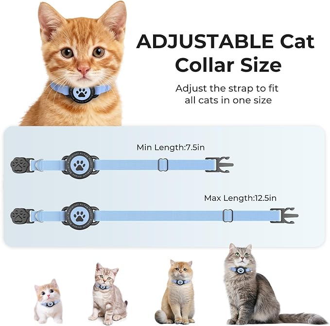 GPS Cat Tracker Collar(iOS & Android), Bluetooth Mini GPS Dog Tracker, Smart Pet Activity Tracker, No Monthly Fee, Work with Apple Find My & Google Find Hub, Finder Tag for Pets,Items 2 Pack Blue