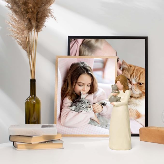 Cuayaes Grey Cat Memorial Gifts for Loss of Cat Sympathy Gift, Friendship Guardian Angel Statue Pet Remembrance Gifts for Women Cat Lovers