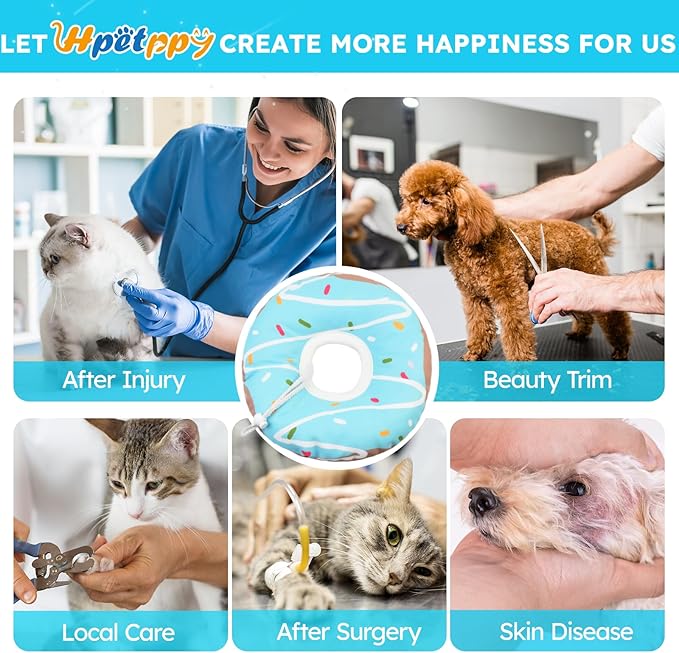 Cat Cone Collar Soft, Waterproof Cat Recovery Collars Spay Cones to Stop Licking Cute Donut E Collar After Surgery Anti-Lick Wound Healing Safety Elizabethan Collar for Kittens (Donut Blue, Large)