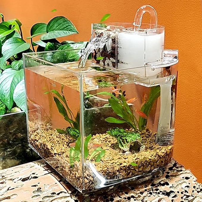 Small Betta Fish for Acrylic Desktop Fish Bowls Self-Circulation Filtration Aquariums with Filter Cotto