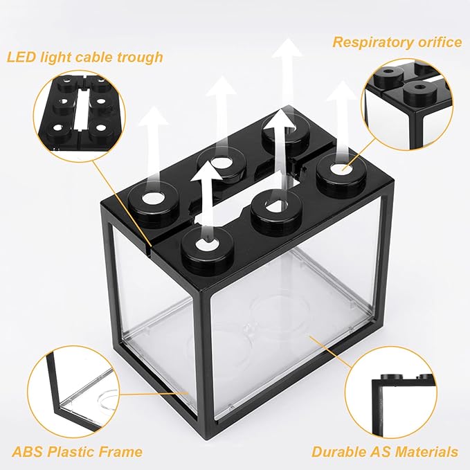 QTLCOHD 4Pcs Small Betta Fish Tank, 0.6 Gallon Stackable Mini Aquarium Tank, Rectangular Fish Bowl for Turtle, Reptile, Shrimp, Crab, Insects, Decoration (Black), Clear