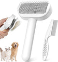 Prime Pets Long Pin Cat Brush, Self-Cleaning Slicker Brush for Indoor Cats, 3-in-1 Grooming Kit with Case for Dogs Small Animals, White