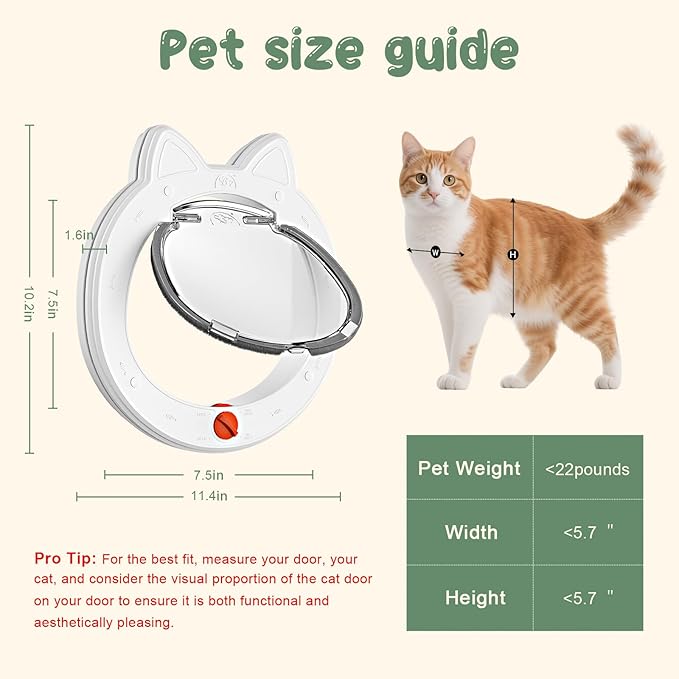 Cat Door with 4-Way Lock, Cat Door for Exterior Door with Magnetic Flap, Weatherproof Pet Door for Interior Door, White