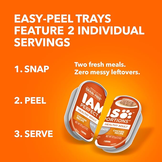 IAMS Perfect Portions Healthy Adult Wet Cat Food Pate,Chicken and Tuna Recipe Variety Pack,Easy Peel -Pack Trays (,24 Servings),12 Count (Pack of 4)