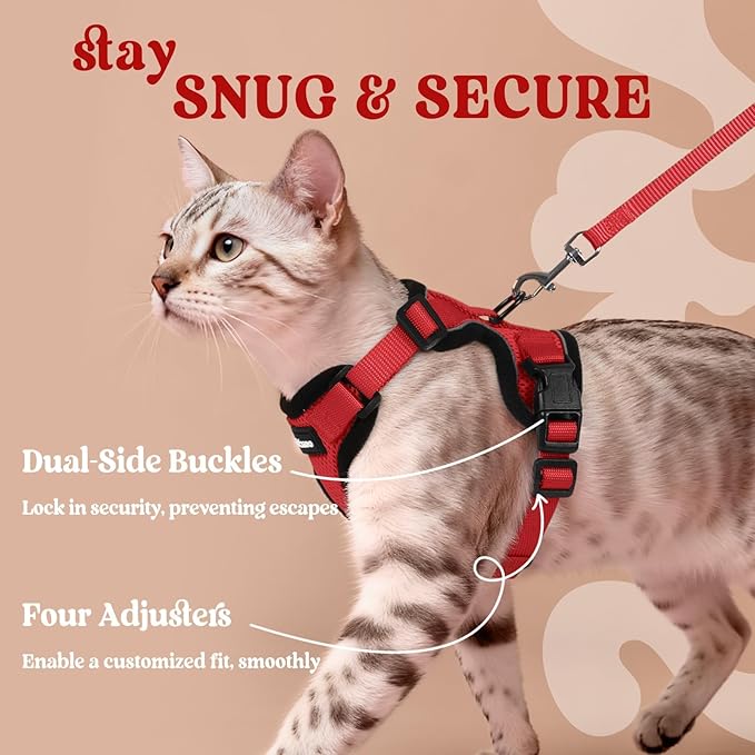 rabbitgoo Cat Harness and Leash for Walking, Escape Proof Soft Adjustable Vest Harnesses for Cats, Easy Control Breathable Reflective Strips Jacket, Red, XXS