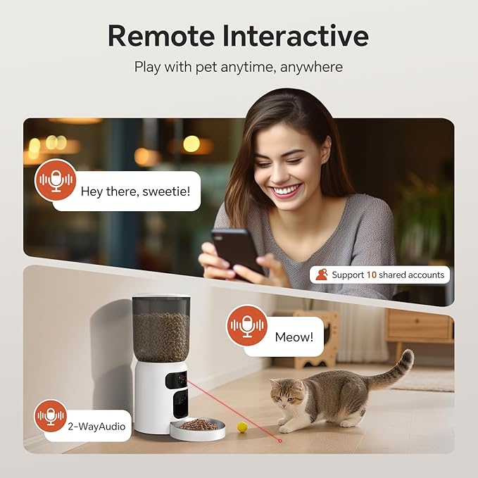 Automatic Cat Feeder with Dual 2K Camera, 5G WiFi with Night Vision, Cat Food Dispenser with App Controlled Pet Feeder, 2-Way Audio, Pet Feeder for Vacation & Work, Freshness Seal, Black