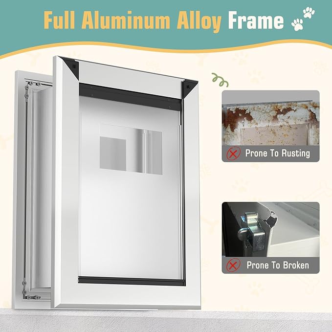 Large Dog Door for Wall, Heavy Duty Pet Door with All Aluminum, Sliding Lock Panel Doggy Door for Exterior Wall,for Pets Up to 110 lbs.