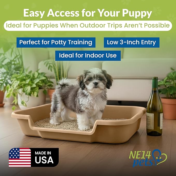 Dog Litter Box, Beach Sand Color, Large Size, Durable & Pet Safe Puppy Litter Box, Indoor Open Top Entry Dog Litter Pan, Comfortable for Dogs, Great for Dogs up to 20 lbs (2 Pack)