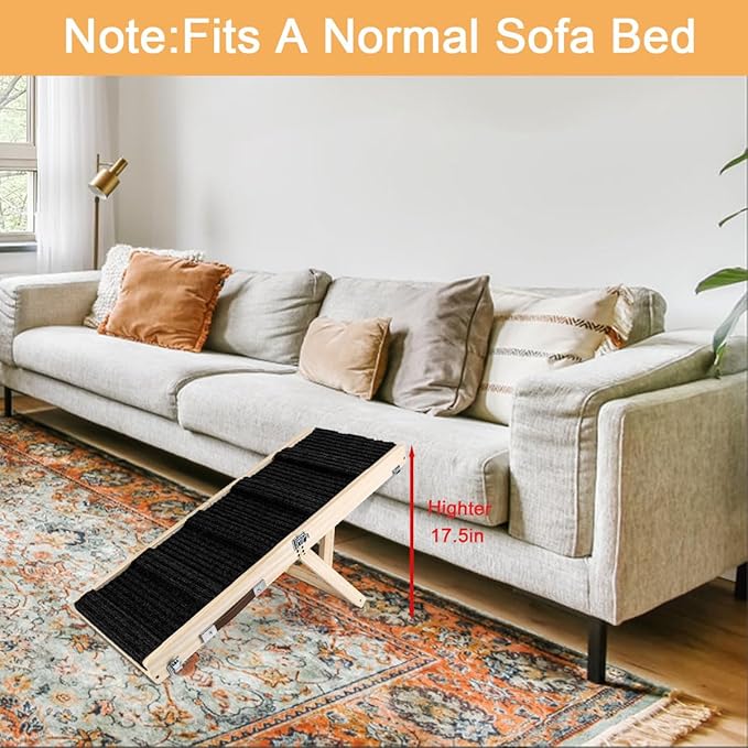 Okydoky Small Dog Ramp, Adjustable Portable Folding Wooden Pet Ramp, 32" Long with Non-Slip Traction Mat, Adjustable from 9" to 17.5", Dog Climbing Ladder for Sofa,Couch,Car(Black) NO.LGPT3