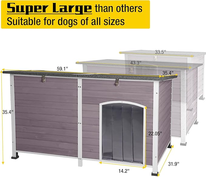 Aivituvin Heated Dog House Outdoor 59" Extra Large Insulated Dog Kennel with Heater for Winter,Waterproof Dog Cage for Large & Medium,Small Dogs,All-Around Iron Frame