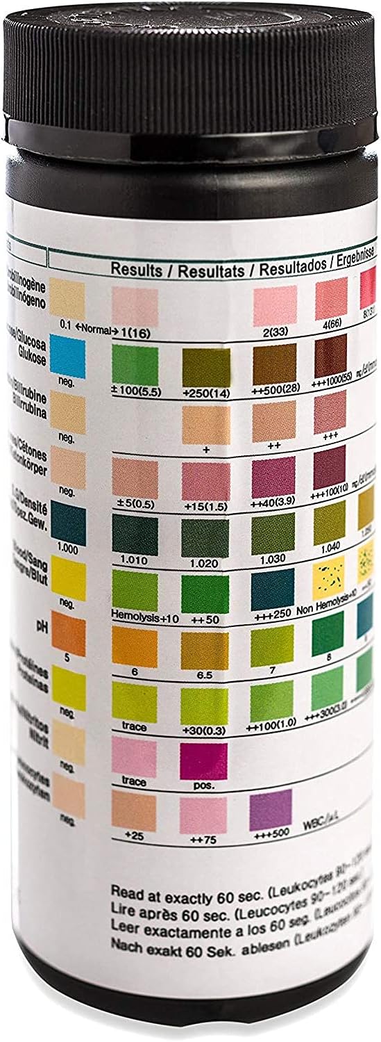 One Step Pet Urine Testing Strips, 100 x 10 Parameter Urinalysis Tests for Dogs, Cats, Vets, Accurate Testing for Veterinarians, Detects UTI, Diabetes, Bladder, Kidney, Liver, SG, pH, Glucose