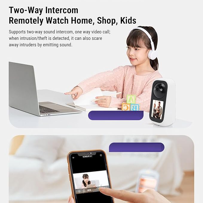 Tangxi WiFi Two Way Video Calling Camera with Wide Angle Lens, 2K Indoor Home Security Cameras with 360 PTZ, Baby Monitor Pet Dog Camera
