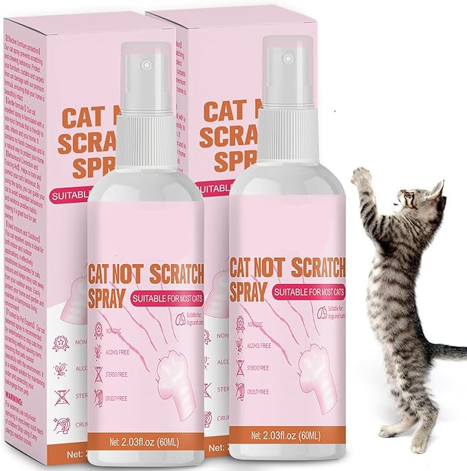 Indoor & Outdoor Natural Cat Deterrent Spray - 2 Pack, Scratch Prevention for Furniture, Sofa & Plants, Training Aid to Stop Scratching & Marking for Cats & Kittens