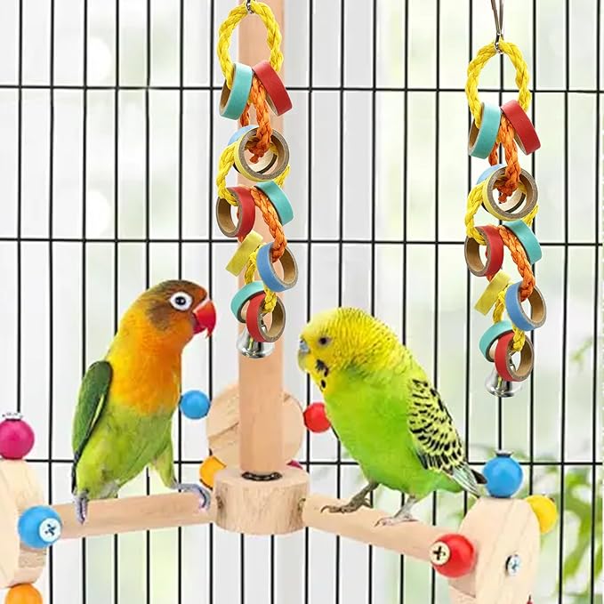 4 Packs Small Parrot Chewing Toys Bagel Chew Rings Shredding Bird Toy for Cockatiel Conures Parakeet Budgies Love Birds Canary Cage Hanging Accessies