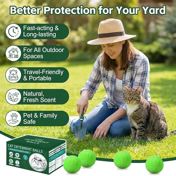 10Pack Cat Repellent Outdoor & Indoor, Natural Peppermint Oil Cat Deterrent Balls Outdoor Indoor Keep Cats Off Yard Garden Lawn Plants and Chew (Green)