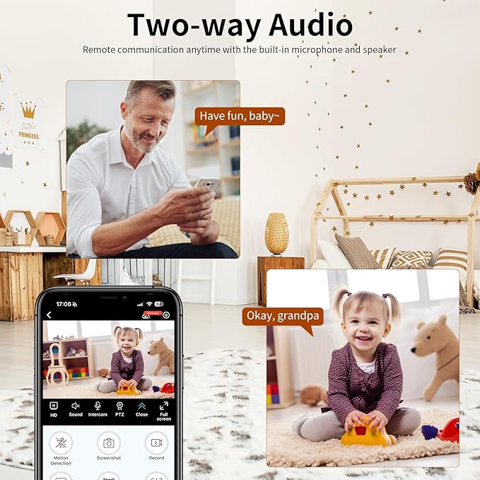 VSTARCAM 2K HD Pet Camera with Phone App, Indoor Camera for Home Night Vision, 2-Way Audio, Motion Detection, 2.4G WiFi Dual Monitor, 7/24 Recording, Cloud/SD Card Storage