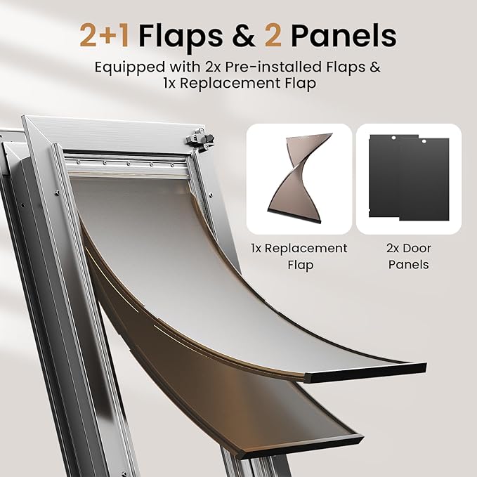 All Aluminum Dog Door with 2 Magnetic Flaps & 1 Replacement Flap, Heavy Duty Large Doggy Door for Exterior Doors, Doggie Door wtih 2 Closing Panels, Dual Aluminum Locks, for Pets Up to 110 Lb