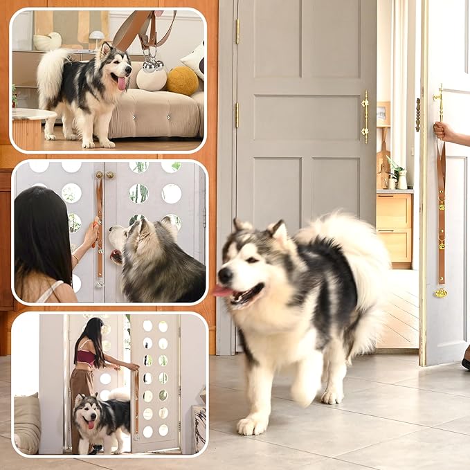 Brown Leather Hanging Door Bells for Dogs to Ring to Go Potty Training Doorbells Tools to Go Outside Dog Accessories Upgraded Puppy Essentials for Home (Silver Jingle Bells)