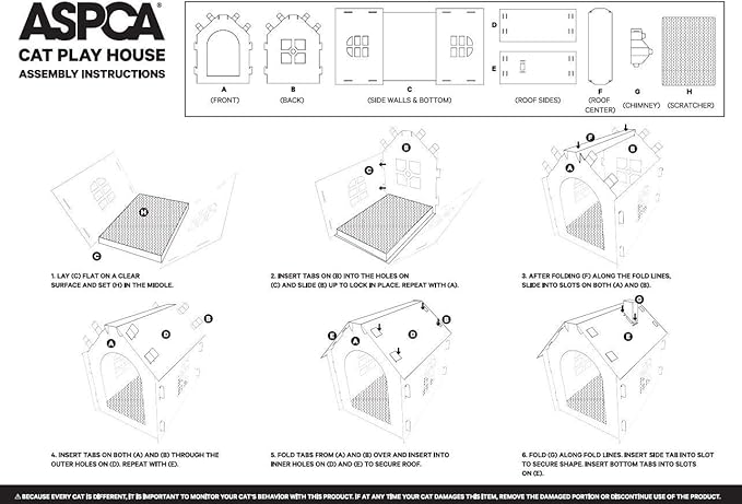 ASPCA Cardboard Cat House Hideaway Playhouse with Cat Scratcher Scratching Pad 19" L x 13" W x 17" H