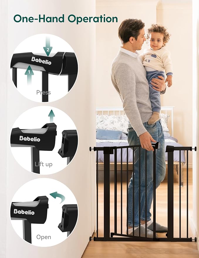 Babelio 36" Tall Baby Gate, 29-48" Auto-Close and Pressure Mounted Baby Gate for Stairs, Doorways, Hallway, Easy Walk Thru Pet Gate, Metal Child Gate with 2*Y Spindle Rods, Black