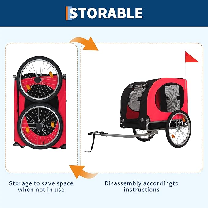 Foldable Dog Bike Trailer, for Large Dogs Up to 100 lbs, Pet Bicycle Carrier with Universal Coupler & Quick Release Wheels, Cargo Cart for Medium/Large Dogs