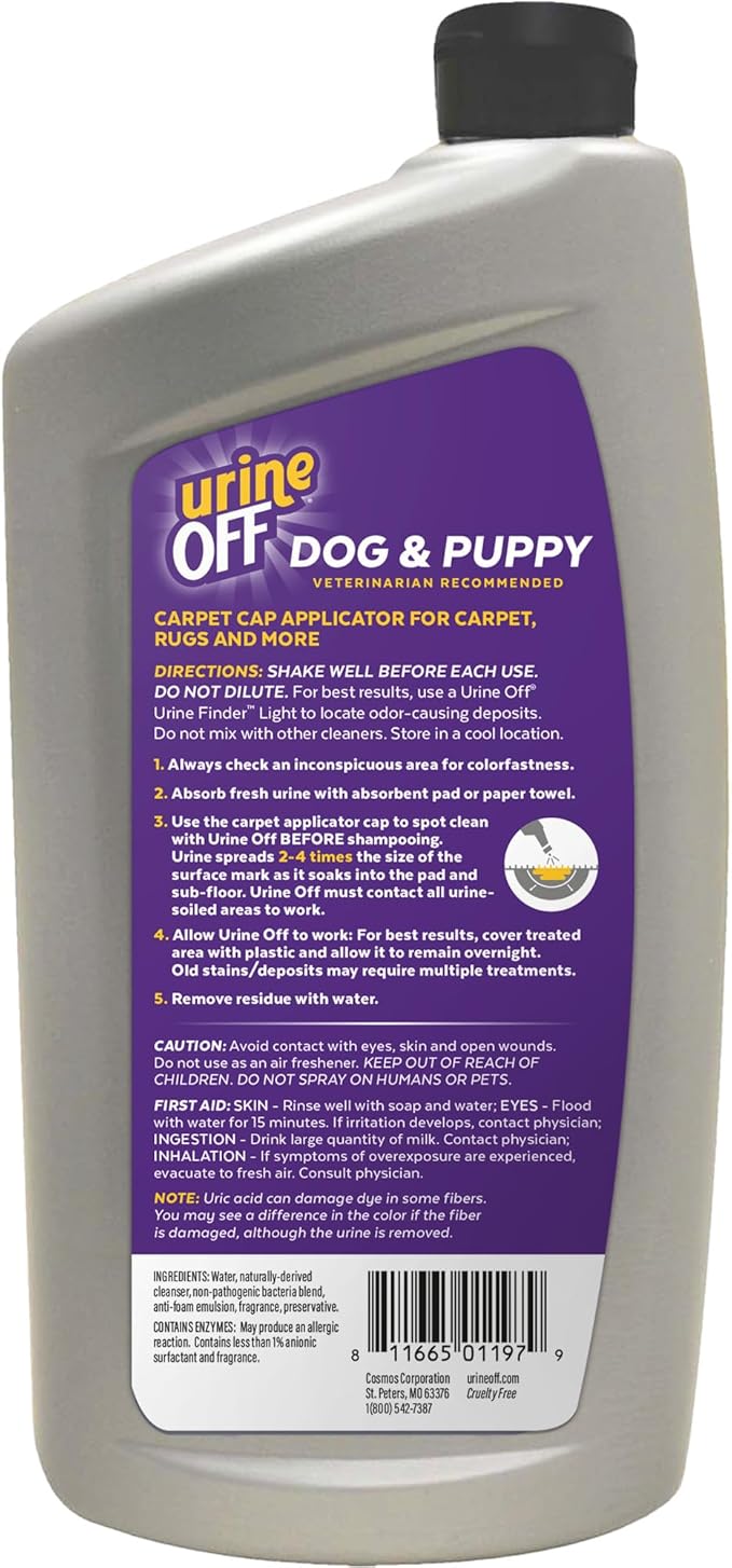 urineOFF Puppy & Dog Pet Stain Remover | Freshly Scented Carpet Cleaner | Bio Enzymatic Stain & Urine Odor Eliminator | Pet Safe Cleaner | 32 oz.