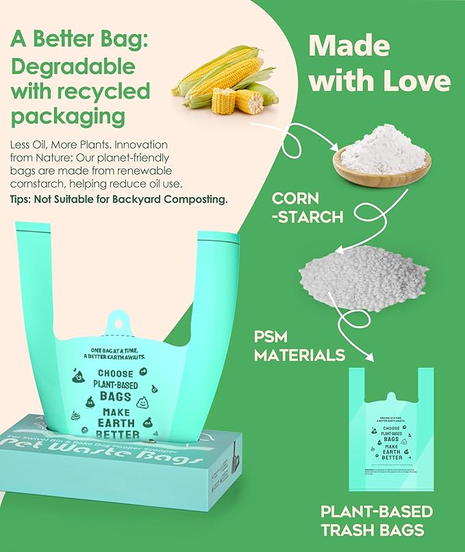 AYOTEE Extra Large Dog Poopper Scooper Bags, 95 Count Heavy Duty Compostable Dog Poop Bags with Handles, Poop bags for Dogs Biodegradable, Pet Waste Bags for Swivel Bin & Rake Pooper Scooper
