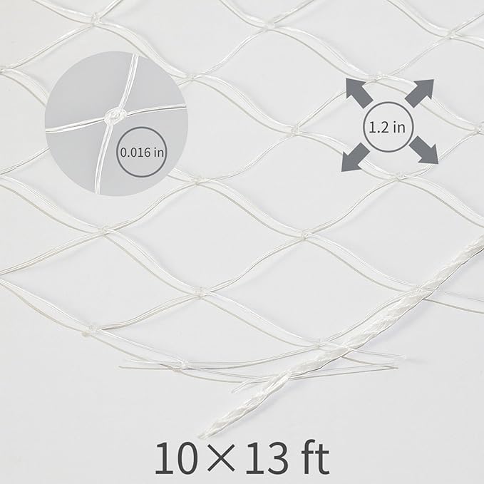 Cat Balcony Net – Transparent Nylon Safety Screen for Balconies, Windows, Patios & Catios; Apartment-Friendly Garden/Deck Netting; Weather-Resistant, Cut-to-Fit; Install Kit Included;（White）