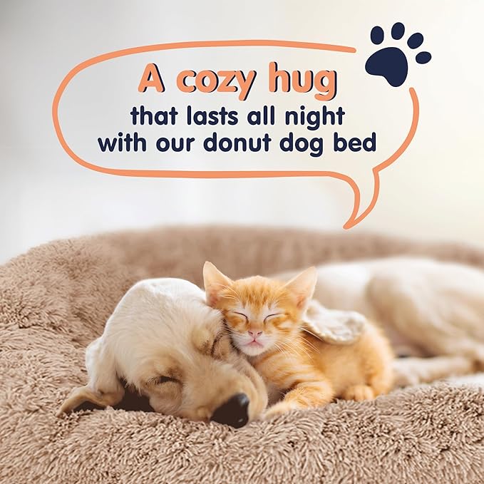 Donut Dog Bed - Premium Comfort for Anxiety Relief - Fluffy & Calming Design with Ultra-Plush Support | Cozy Round Dog Bed with Super Soft Circle Style (Pink, Large)