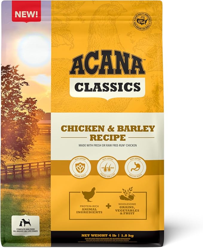 ACANA Classics Dry Dog Food Chicken and Barley Recipe 4lb Bag