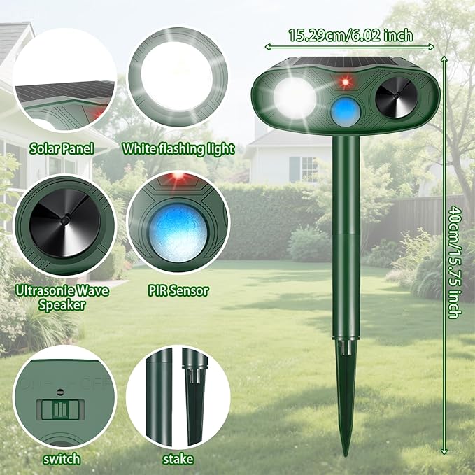 2026 Solar Sonic Racoon Fortress Pro Outdoor Cat Repellent, Ultrasonic Animal Repeller Squirrel Rabbit Deterrent with Motion Sensor&Flash Light to Scare Dog Skunk Out of Garden Yard Farm(4Pack)