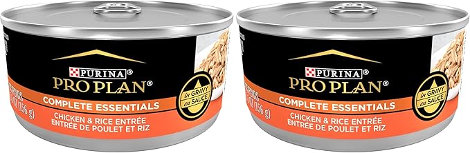 Purina Pro Plan Complete Essentials High Protein Cat Food Wet Gravy,Chicken and Rice Entree - 5.5 Oz. Pull-Top Cans,(Pack of 48)