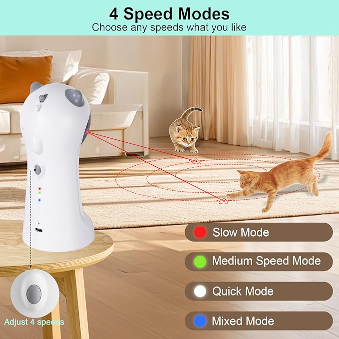 TBTeek Cat Toy, Automatic Motion-Activated, 5 Fun Patterns, 4 Speed Modes, Adjustable Light Angles, Random Rotating Trajectory, Rechargeable
