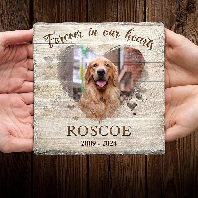 Personalized Pet Memorial Stones for Dogs - Square Headstones for Cemetery - Dog Remembrance Gifts - Memorial Plaques Engraved Forever in Our Hearts