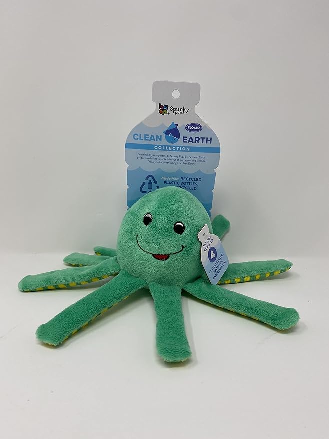 Spunky Pup Clean Earth Plush Octopus | Made from 100% Recycled Water Bottles | Small,Brown,7258