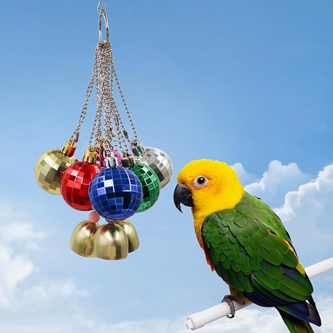 Bird Toys - Parrot Ball With Bells, Colorful Chewing Toys, Cage Accessories for Parakeets, Cockatiels