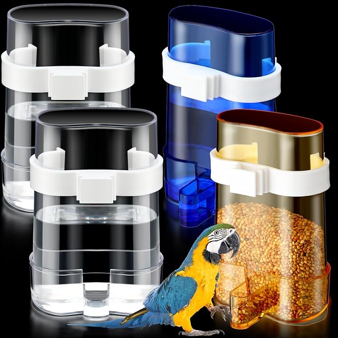 Yaomiao 4 Pcs No Mess Small Bird Feeders Automatic Parakeet Water Dispenser Clear Quail Feeder and Watered Cage Accessories for Small and Medium Parakeet Cockatiel Canary(Water Dispenser,Multicolor)