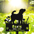Custom Beagle Dog Memorial Grave Stake, Personalized Flowers Beagle Dog Memorial Grave Marker Headstone Metal Sign, Customized Outdoor Memorial Stake Plaque for Dog Owner Lovers