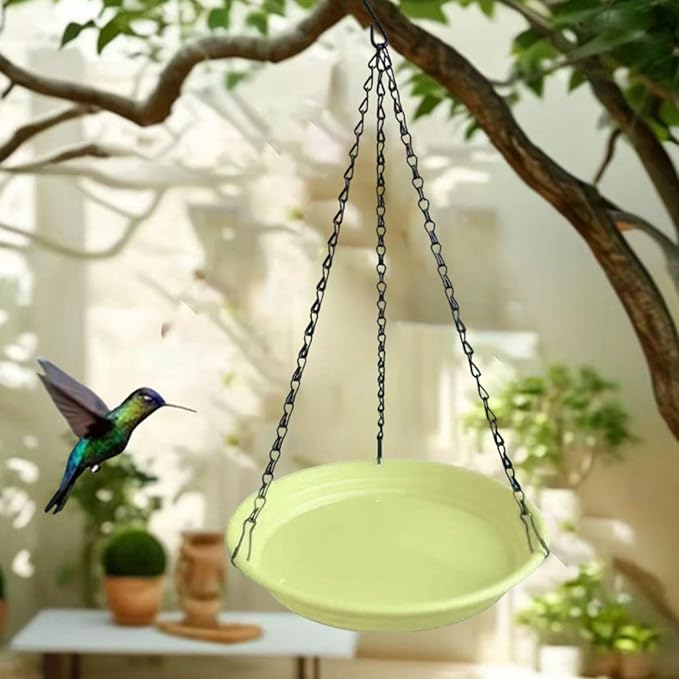 Hanging Bird Feeder and Waterer Tray Bird Food Tray Outdoor Birdbath Hanging Backyard Birdbath for Garden Balcony Trees Lawn, Yellow